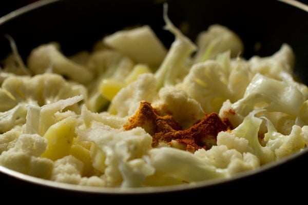 spices added to cauliflower and potatoes 