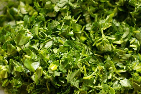 chopped methi or fenugreek leaves to make aloo methi recipe