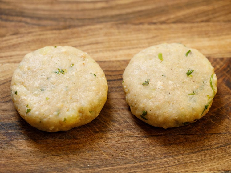 gently rolled and flattened potato patties.