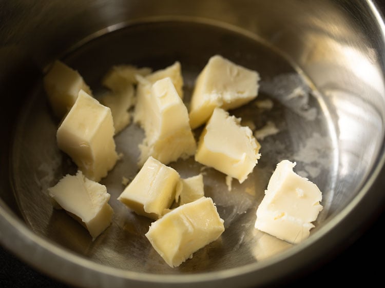 chilled or cold butter cubes in a bowl