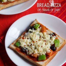 bread pizza, bread pizza on tawa recipe