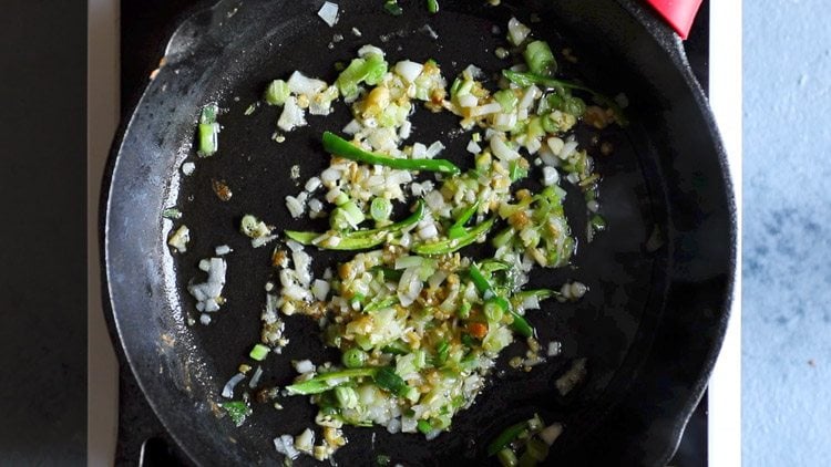 green onions added to pan