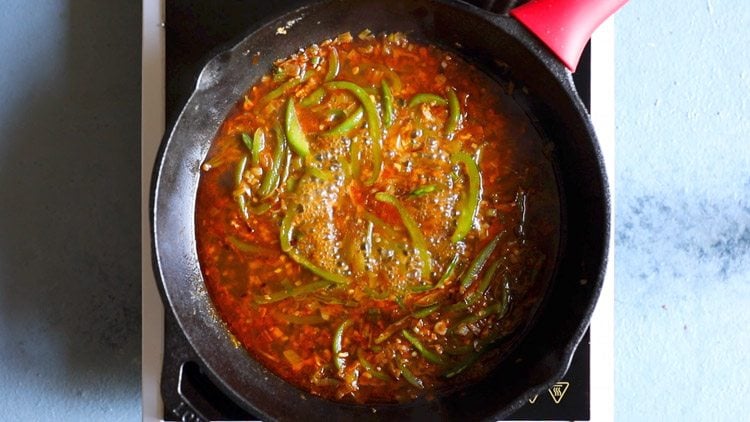 sauce for chilli paneer restaurant style recipe simmering