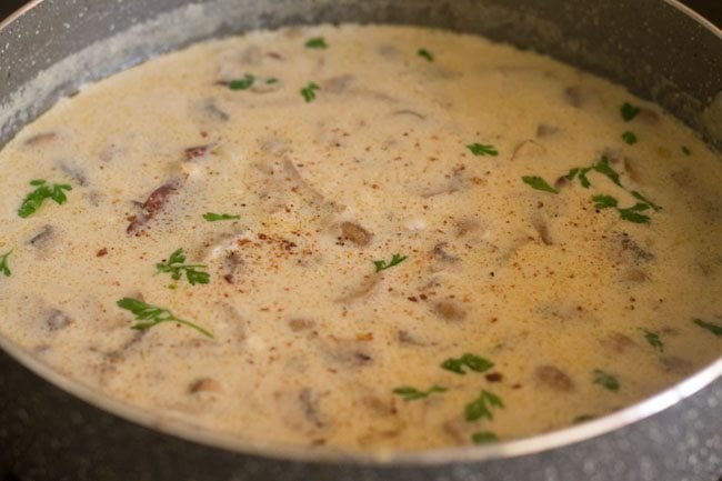 mushroom soup sprinkled with ground nutmeg 