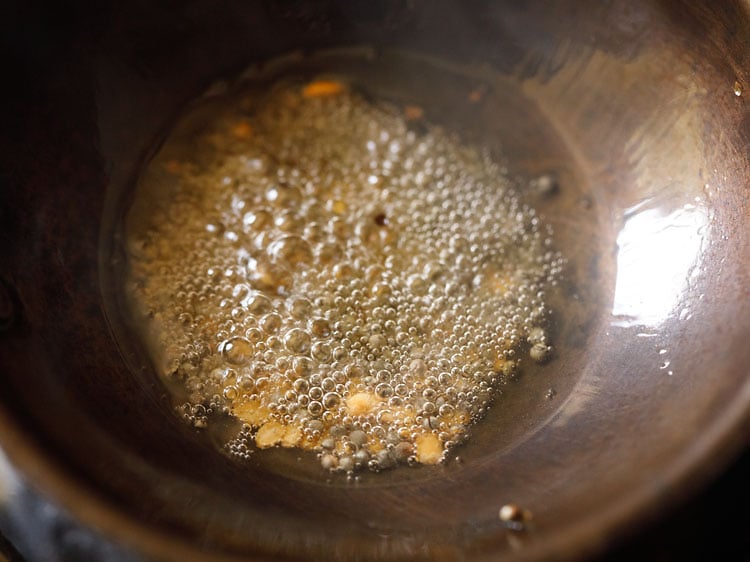 urad dal frying to a golden color.