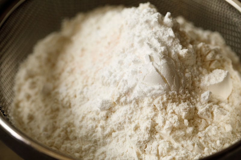flour, baking powder and salt in a sieve