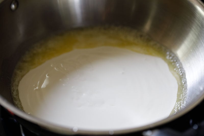 whipping cream in pan