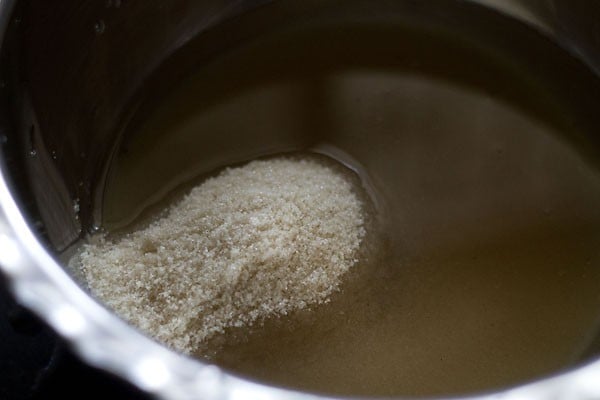 sugar and water in a pan