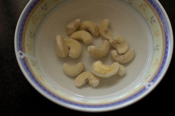 cashews soaking in water to make veg kurma