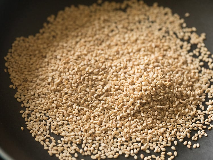 white sesame seeds in a pan