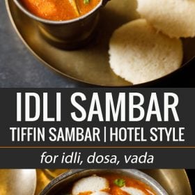 collage of idli sambar pictures with text layovers.