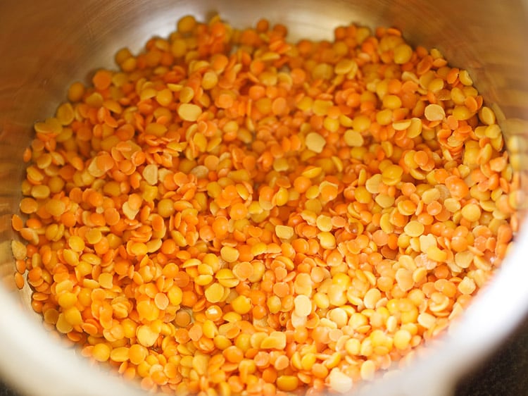 tuvar dal and masoor dal in a pressure cooker