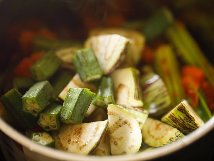 quick cooking veggies added to pan