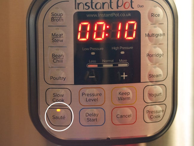 press the saute button of instant pot on less mode