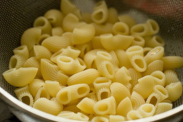 drained pasta for mac and cheese recipe.