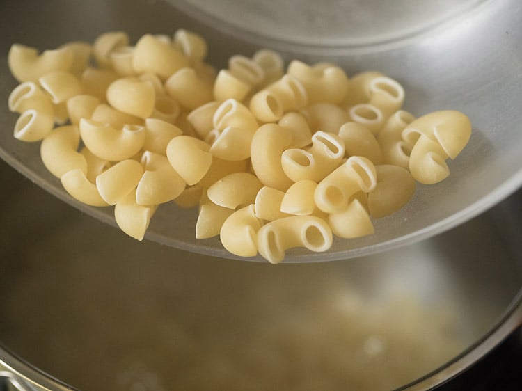 1 cup of macaroni in boiling water
