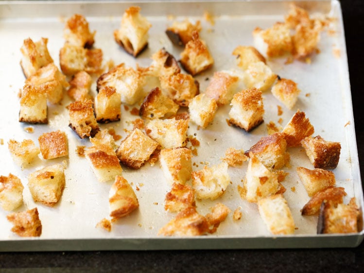 homemade bread croutons ready and toasted well