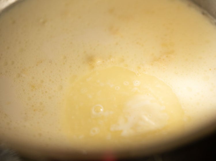 heating milk mixture on medium flame.