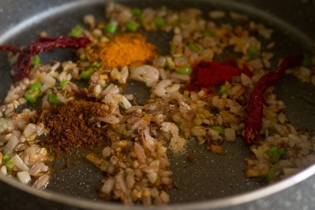 ground spices in the pan.