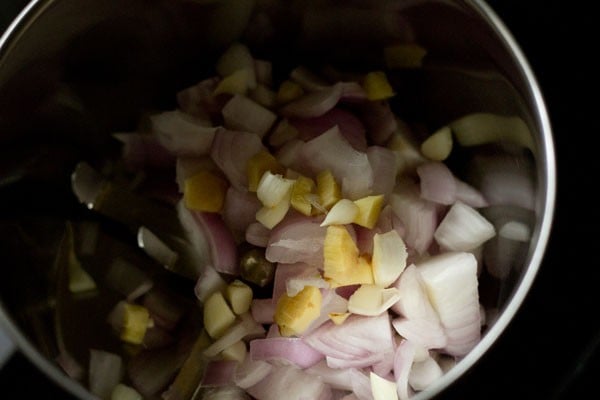 chopped onions, ginger garlic in a blender