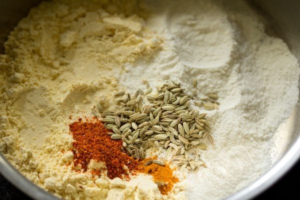 fennel seeds turmeric powder and red chili powder added