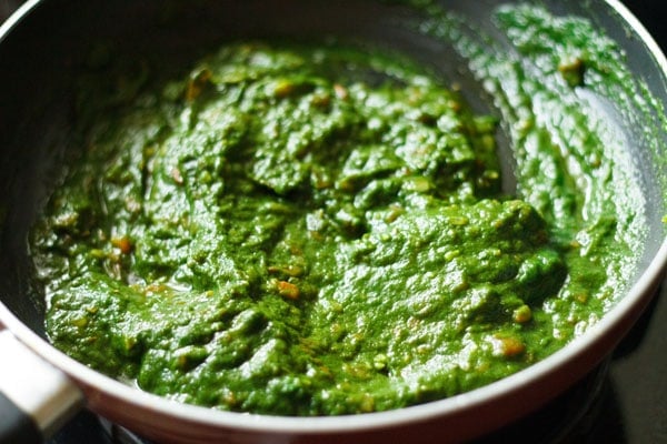 spinach puree mixed with the onions and tomatoes base