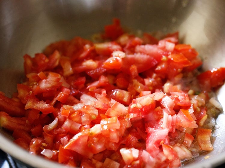 finely chopped tomatoes added for paneer bhurji recipe. 