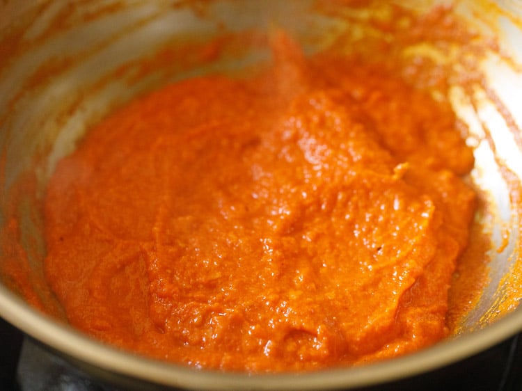 tomato purée thickened and cooked very well for paneer butter masala recipe