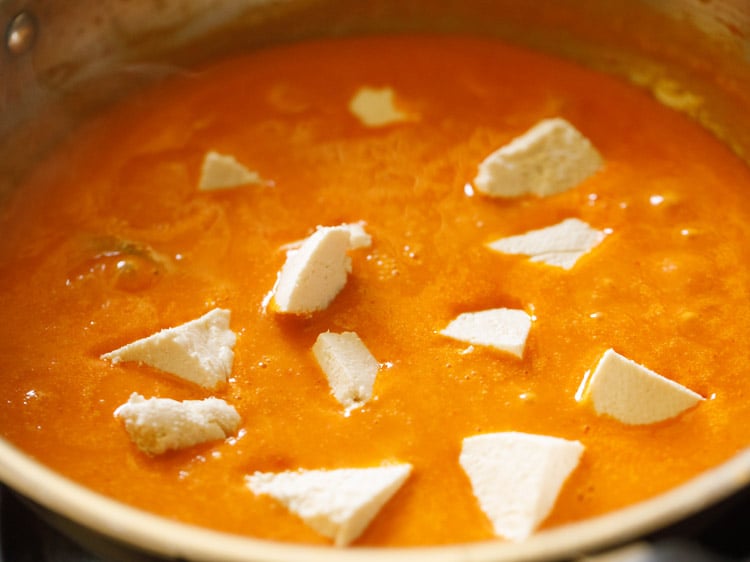paneer cubes added to makhani gravy