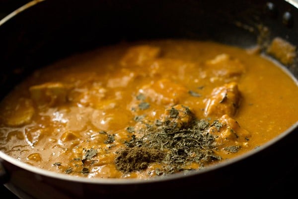 kasuri methi and garam masala powder added in the paneer lababdar gravy