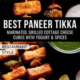 two photo paneer tikka collage with text layovers