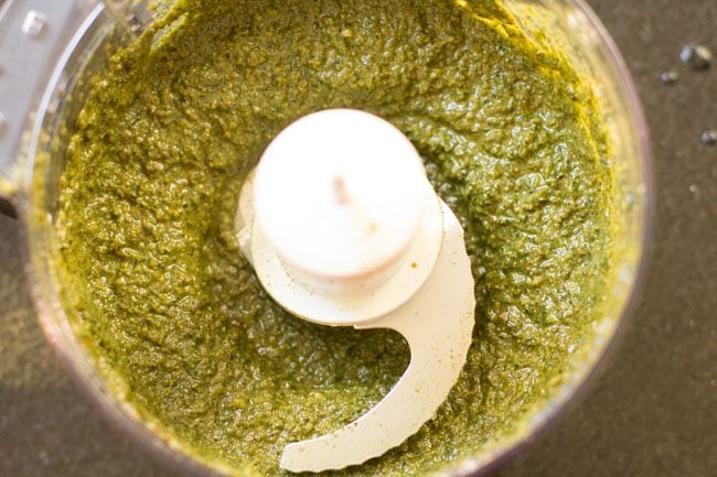 pesto sauce blended in the food chopper