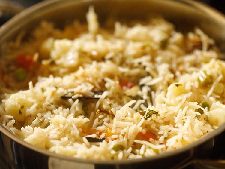 veg pulao is done and ready to be served.