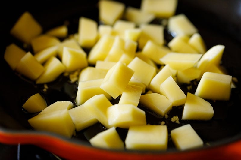 chopped potatoes added in the skillet
