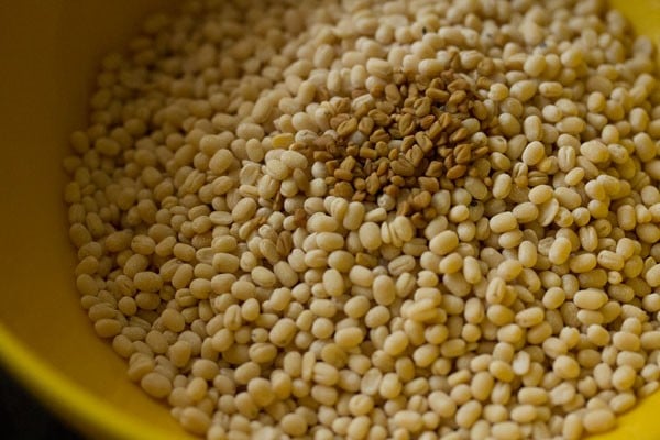 in another bowl take urad dal and fenugreek seeds