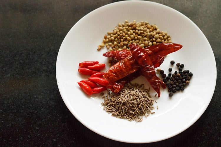 spices in a plate to Thai red curry paste