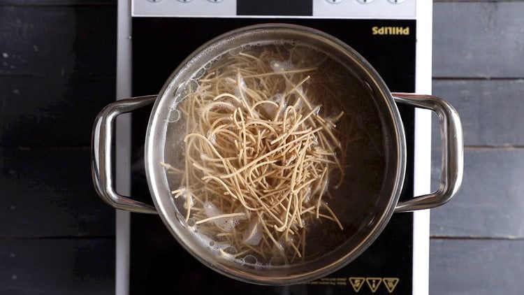 noodles added to the boiling water